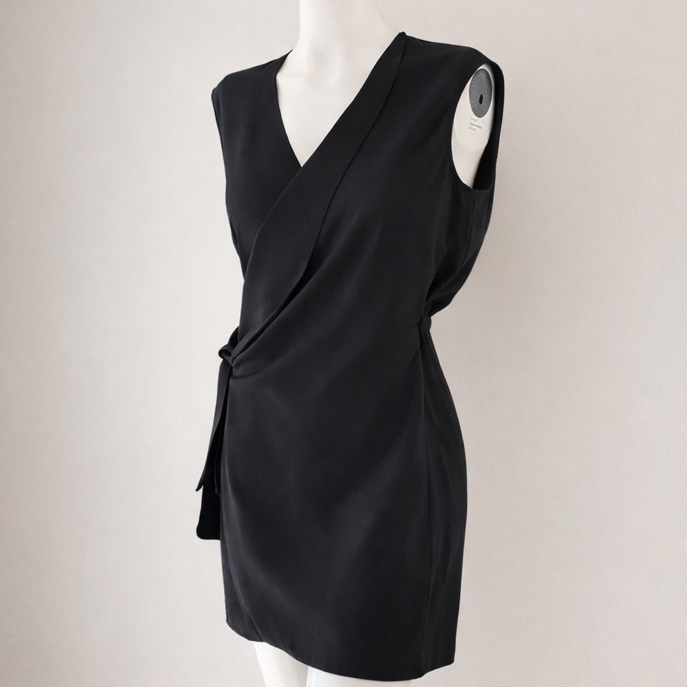 AllSaints Black Wrap Mini Dress Sleeveless V-Neck Draped Waist Size 6